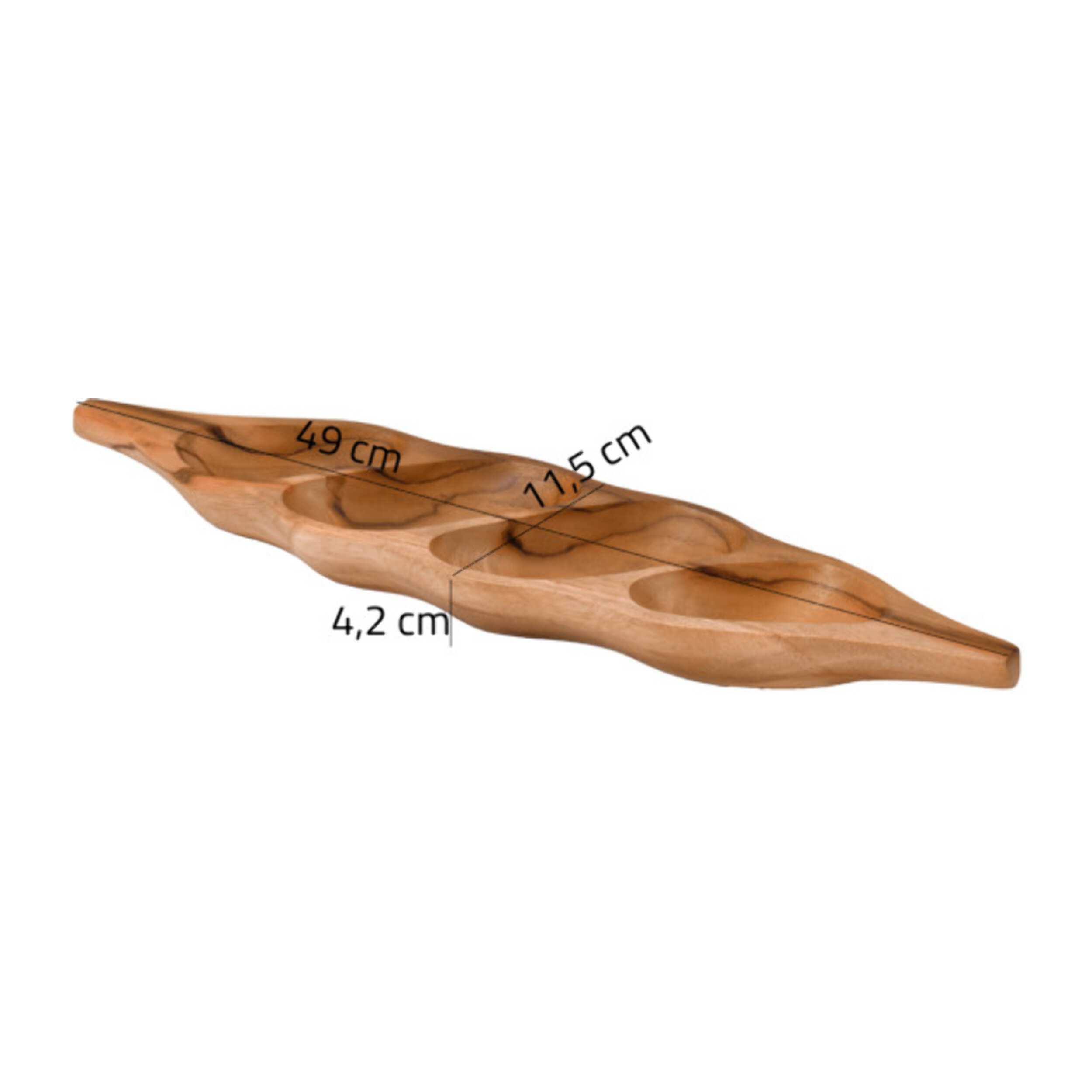 Plateau apéro 4 coupelles 49 cm en bois massif de teck - MALIA