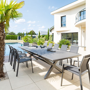 Table de jardin extensible "Axiome" ardoise granitée 12 places en aluminium traité époxy
