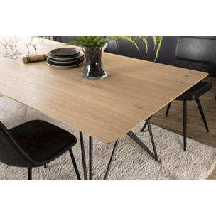 MADISON - Table à manger rectangulaire 220x100cm bois chêne pieds épingles croisés métal noir