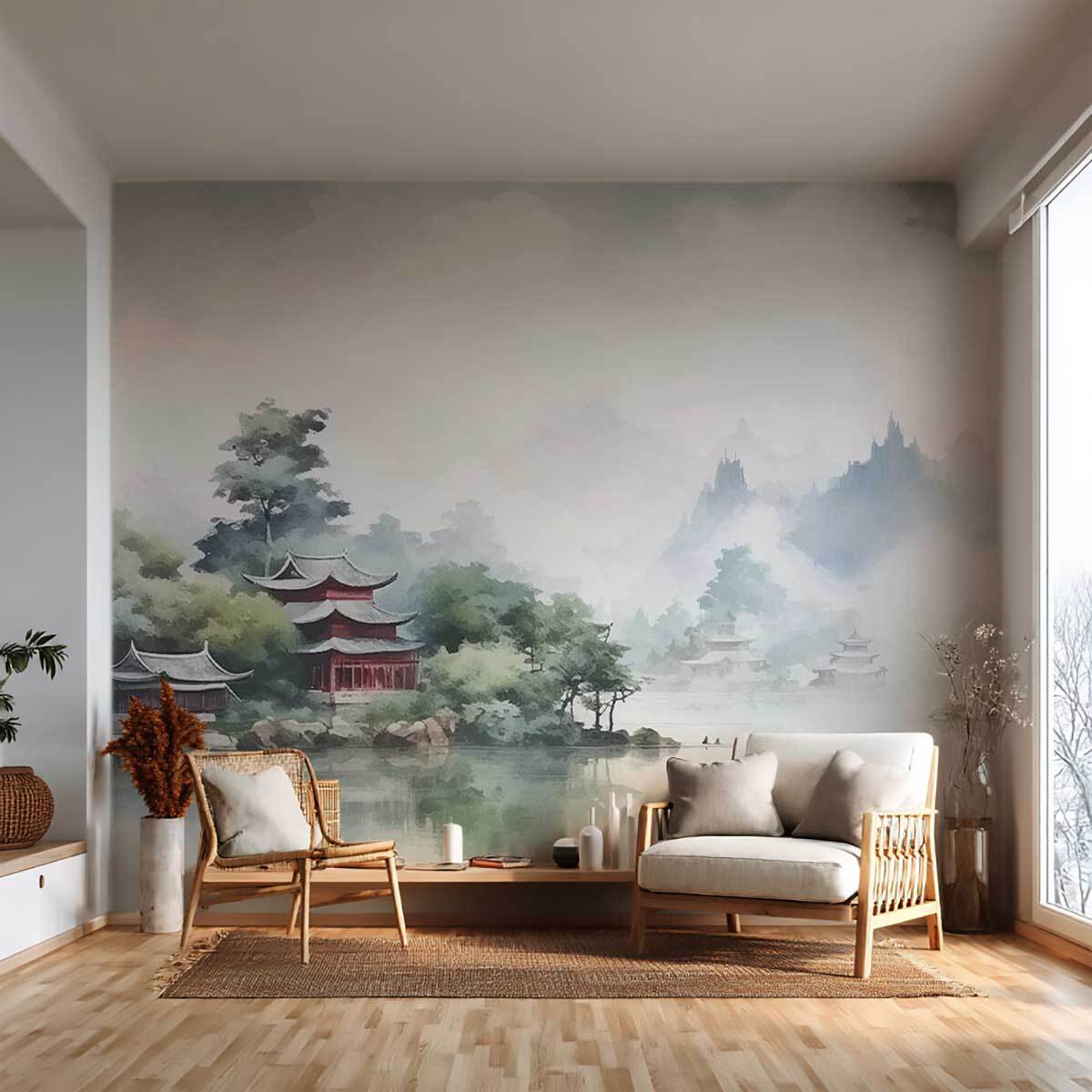 Papier peint panoramique fleuve asiatique Intissé