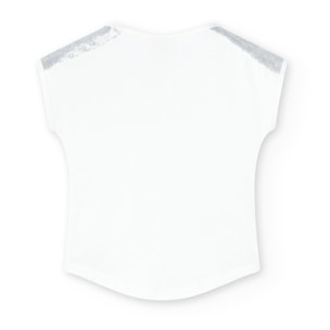 Camiseta elástica niña, estampado de rayas, blanco