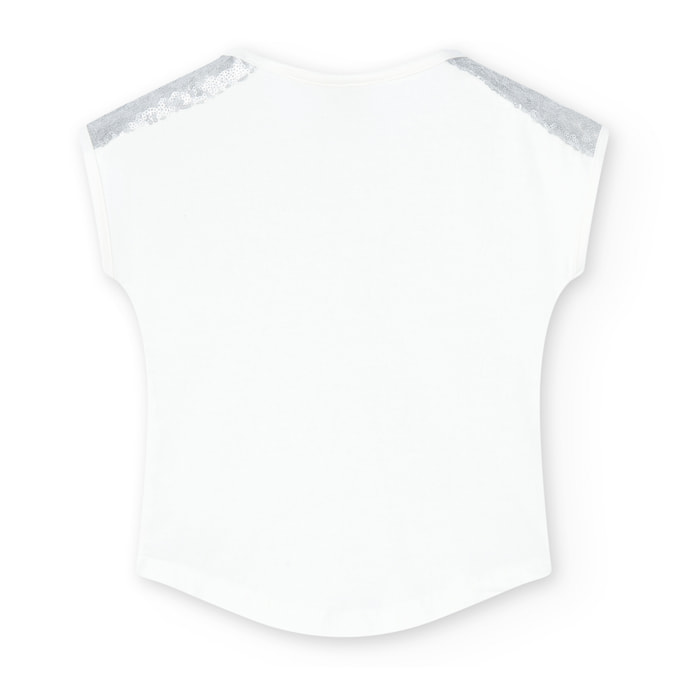 Camiseta elástica niña, estampado de rayas, blanco