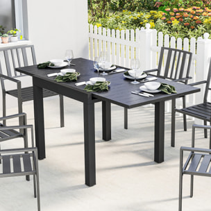 Mesa de Jardín Extensible 80/160x80 cm, Mesa de Comedor Exterior Extensible Rectangular de Aluminio, con Superficie de Lamas de Efecto Madera, para 4-6 Personas, para Patio, Terraza, Negro