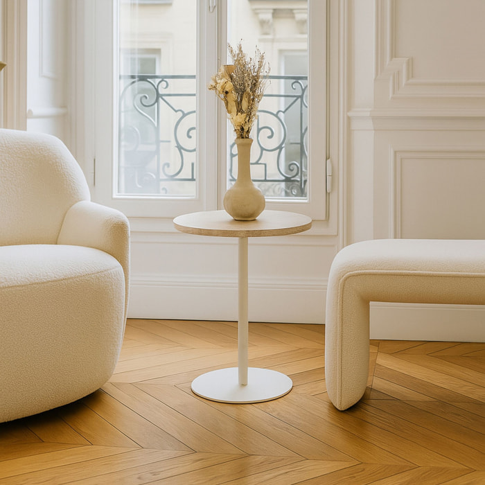 Meuble d'appoint en métal blanc et plateau en travertin TRAVI