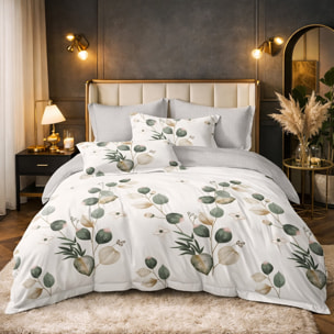 Parure housse de couette 100% coton - Elvane imprimé botanique vert