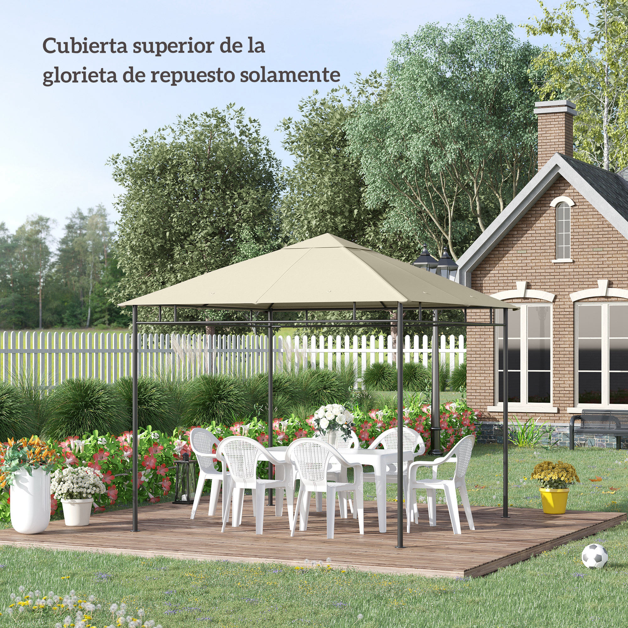 Techo de Repuesto para Cenador, 3x3 m, Cubierta de Repuesto con 8 Orificios de Drenaje, Ventilación y Protección UV, SOLO Toldo de Recambio para Pabellón Gazebo, Blanco Crema