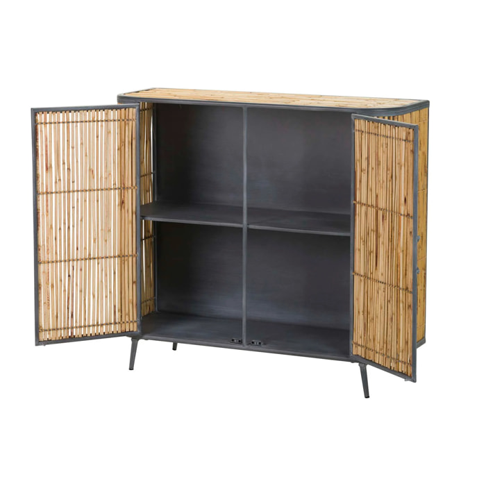 Aparador Metal Bambu Azul Marron 100x34x91 Cm