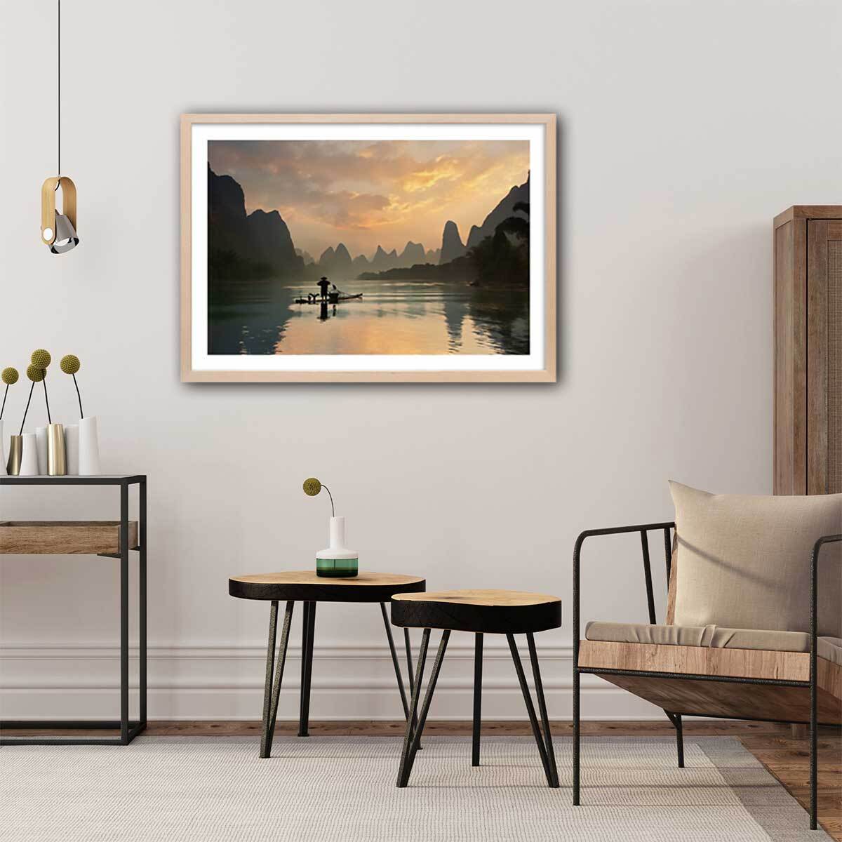 Affiche paysage baie d' halong Affiche sous cadre bois