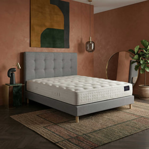 Ensemble matelas ressorts ensachés ARTÉMIS 2, accueil mémoire de forme, H26 cm, sommier et tête de lit gris