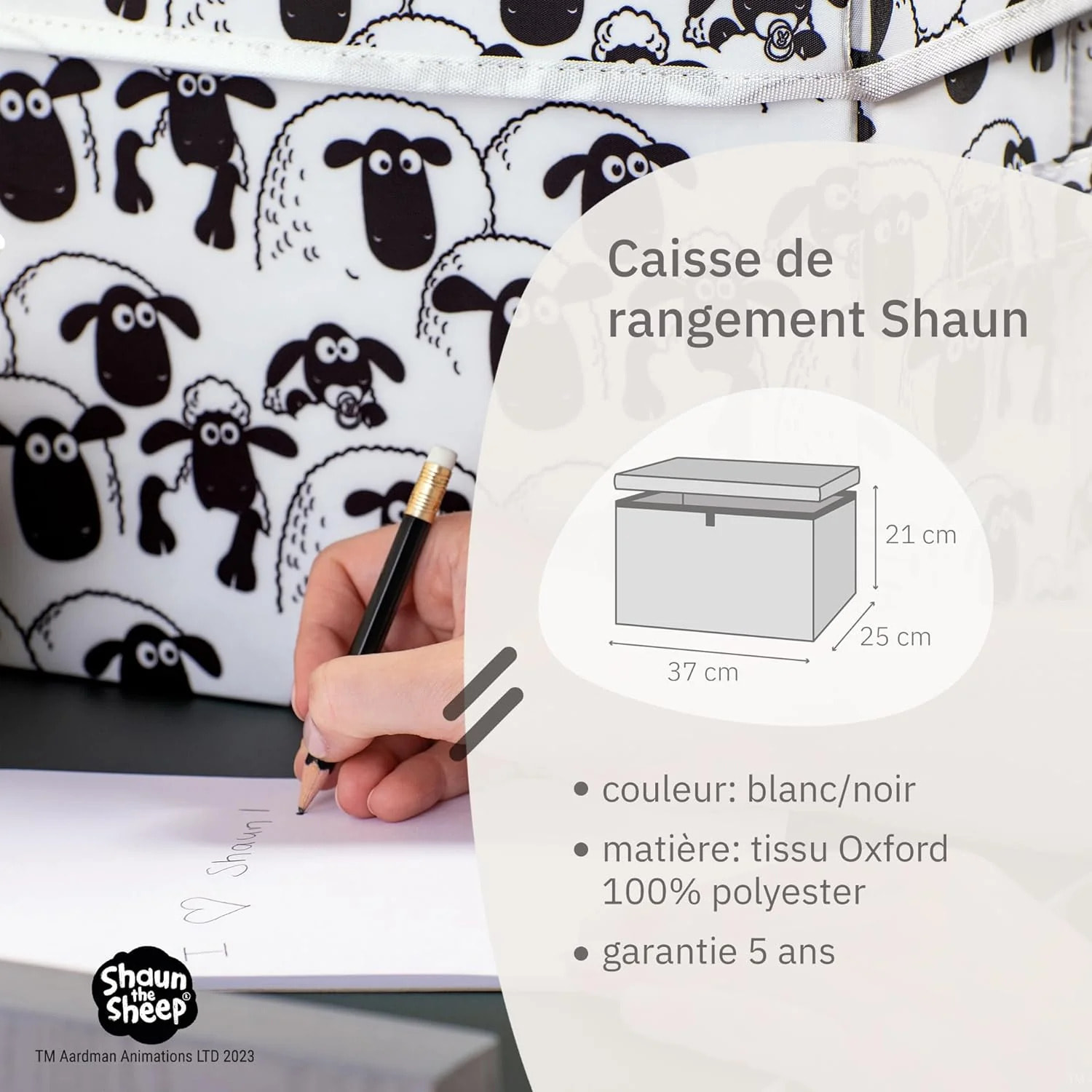 Boîte de rangement avec couvercle fond blanc Lifeney Shaun le mouton