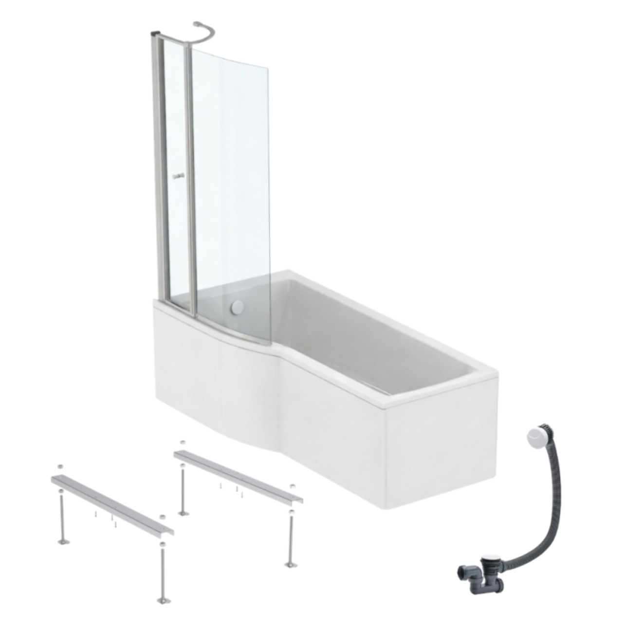 Pack baignoire bain douche 170 x 80 cm gauche Connect Air + tablier + pare bain avec volet  + pieds + vidage Blanc
