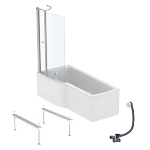 Pack baignoire bain douche 170 x 80 cm gauche Connect Air + tablier + pare bain avec volet  + pieds + vidage Blanc