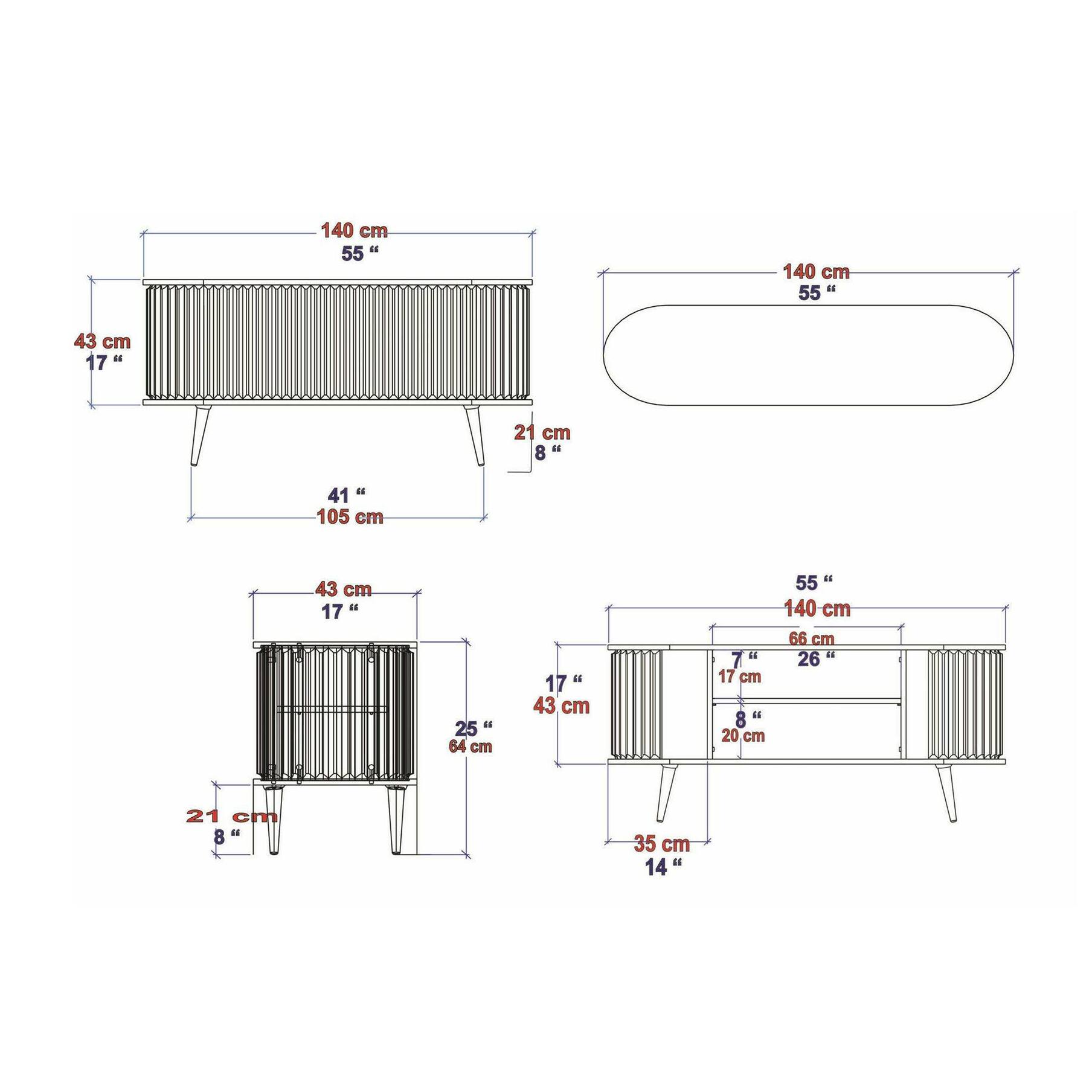 Mobile porta TV Desteve, Credenza da soggiorno, Armadio basso per TV, Base parete attrezzata, 140x43h64 cm, Quercia e Bianco