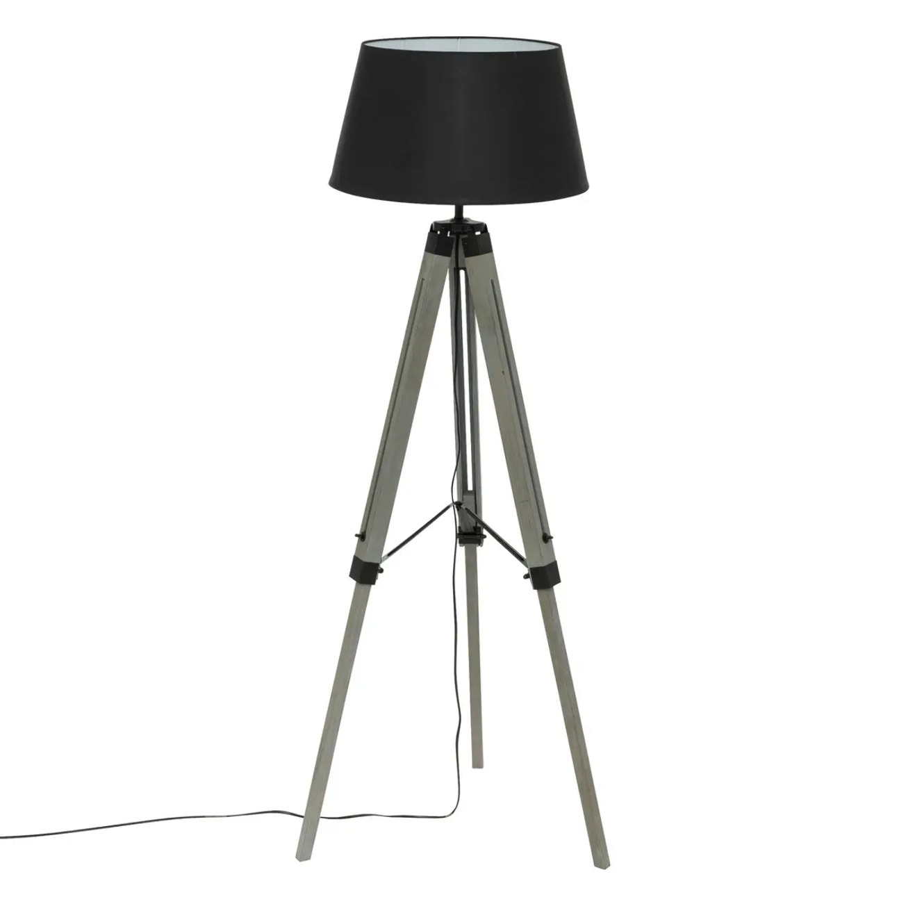 Lampadaire trépied "Runo" - bois et noir H145 cm