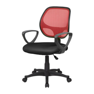 Sedia da ufficio Geraldton, Poltrona operativa a rete con braccioli, Seduta ergonomica da ufficio, 56x57h88/100 cm, Nero e Rosso