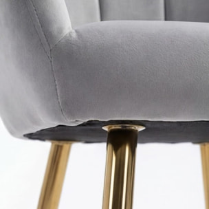 Poltrona in velluto design a conchiglia elegante e moderna, seduta imbottita confortevole con base in legno e gambe in metallo dorato, poltroncina versatile per soggiorno, camera o ufficio, stabile e resistente fino a 100 kg, stile raffinato e decorativo