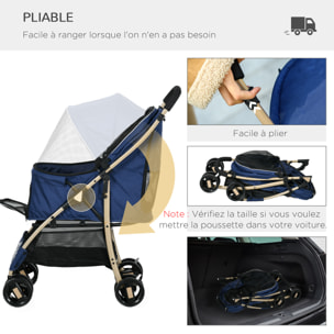 Poussette buggy pliable pour chien rangement laisses coussin inclus bleu