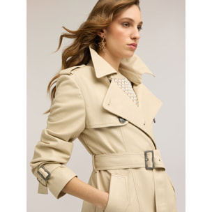 Motivi - Trench corto doppiopetto con cintura - Beige