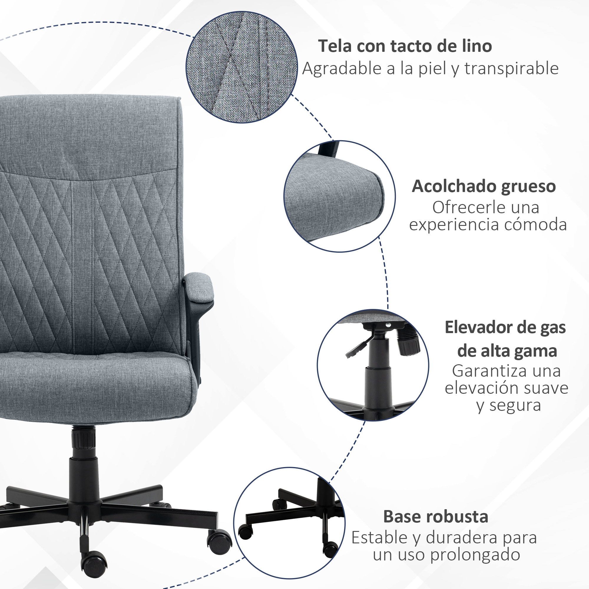 Silla de Oficina Giratoria Silla de Escritorio Basculante Tapizado en PU con Respaldo Alto y Altura Ajustable para Salón Oficina Carga 120 kg 65x72x102-112,5 cm Gris Oscuro