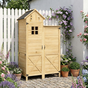 Armoire de jardin en bois 2 + 1 portes 2 étagères fenêtre toit bitumé noir