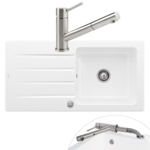 Evier 1 bac Architectura 60 vidage auto + Robinet de cuisine Como Shower Window Acier Massif