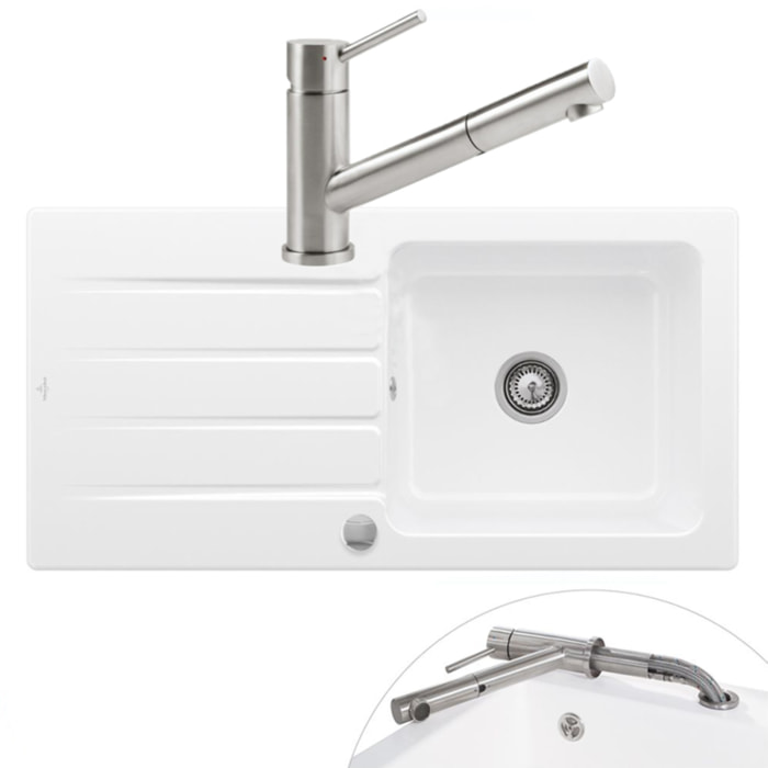 Evier 1 bac Architectura 60 vidage auto + Robinet de cuisine Como Shower Window Acier Massif