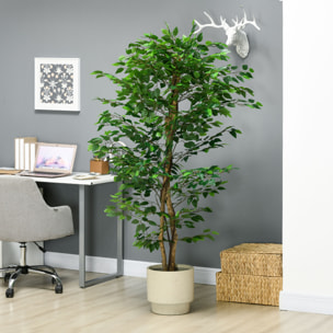 Ficus Artificial con Troncos Naturales 180 cm Planta Artificial con Maceta y 1260 Hojas Árbol Artificial Decoración para Hogar Salón Oficina Verde