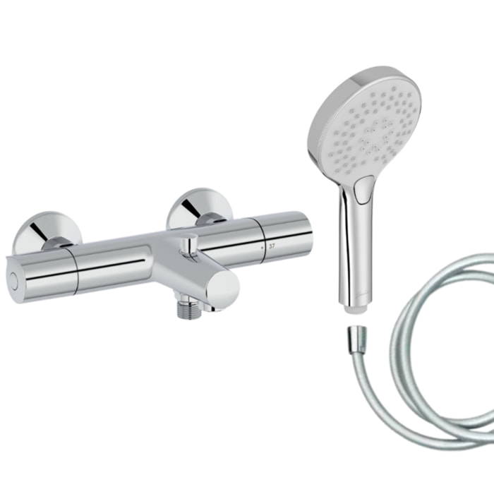 Mitigeur baignoire Simone + pommeau de douche Metro + flexible de douche lisse