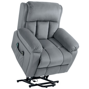 Sillón Relax Reclinable Eléctrico Levanta Personas, Sillón Elevador, con 8 Puntos de Masaje, Calefacción Lumbar, Control Remoto, Reposapiés, Tapizado en Cuero Sintético, Bolsillo Lateral, Gris