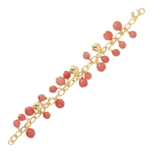 Bracciale Catena Rolo Martellata in Argento 925 placcato Oro Giallo 18kt con Ciondoli in Quarzite Rosa Sfaccettata