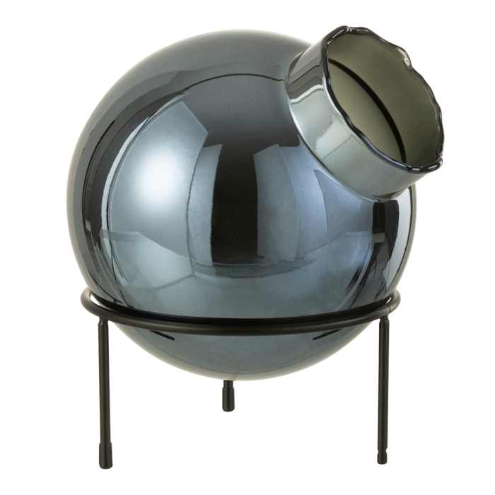 J-Line vase Boule - verre/métal - bleu/noir - large - 27 cm de hauteur