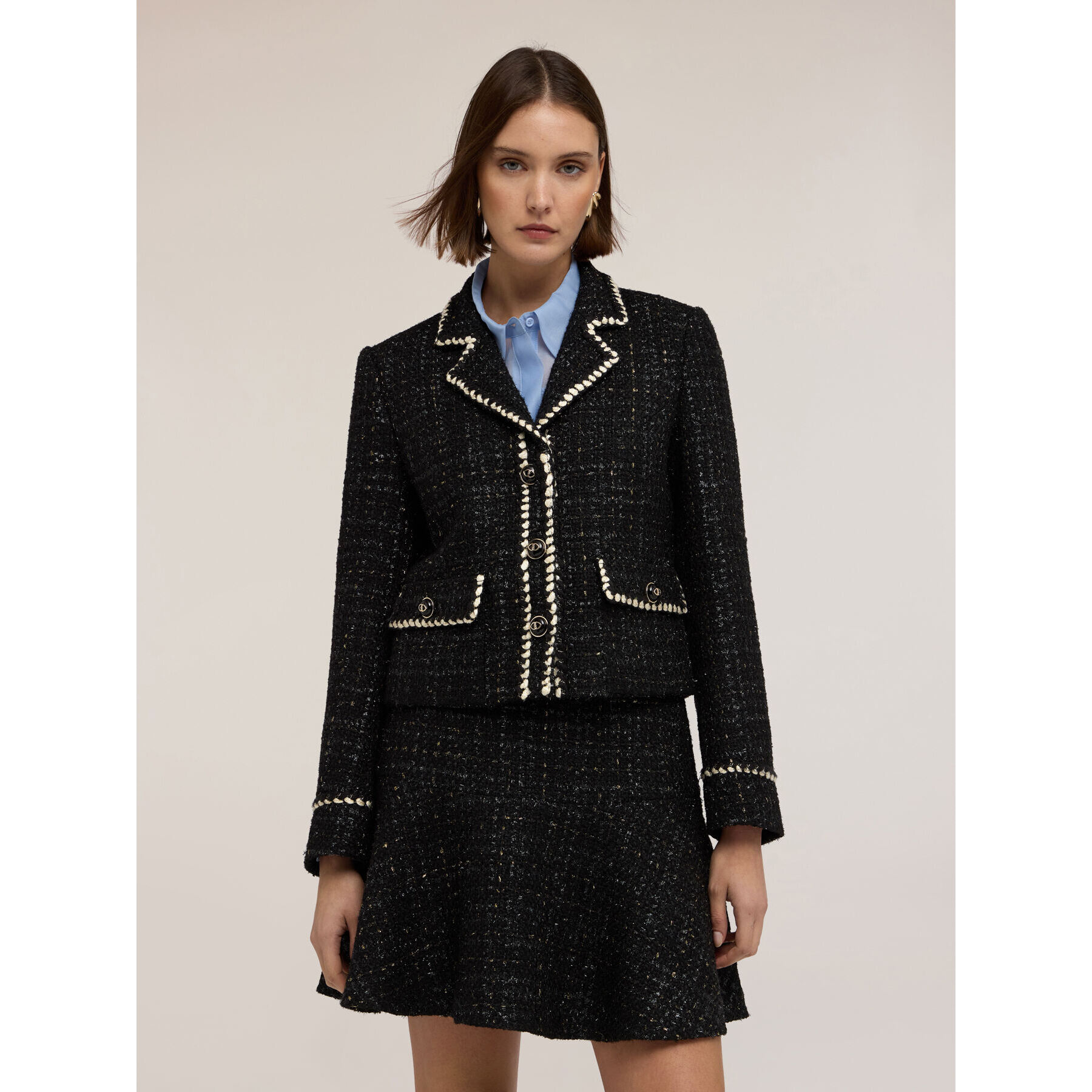 Motivi - Chaqueta de bouclé con bordes - Negro