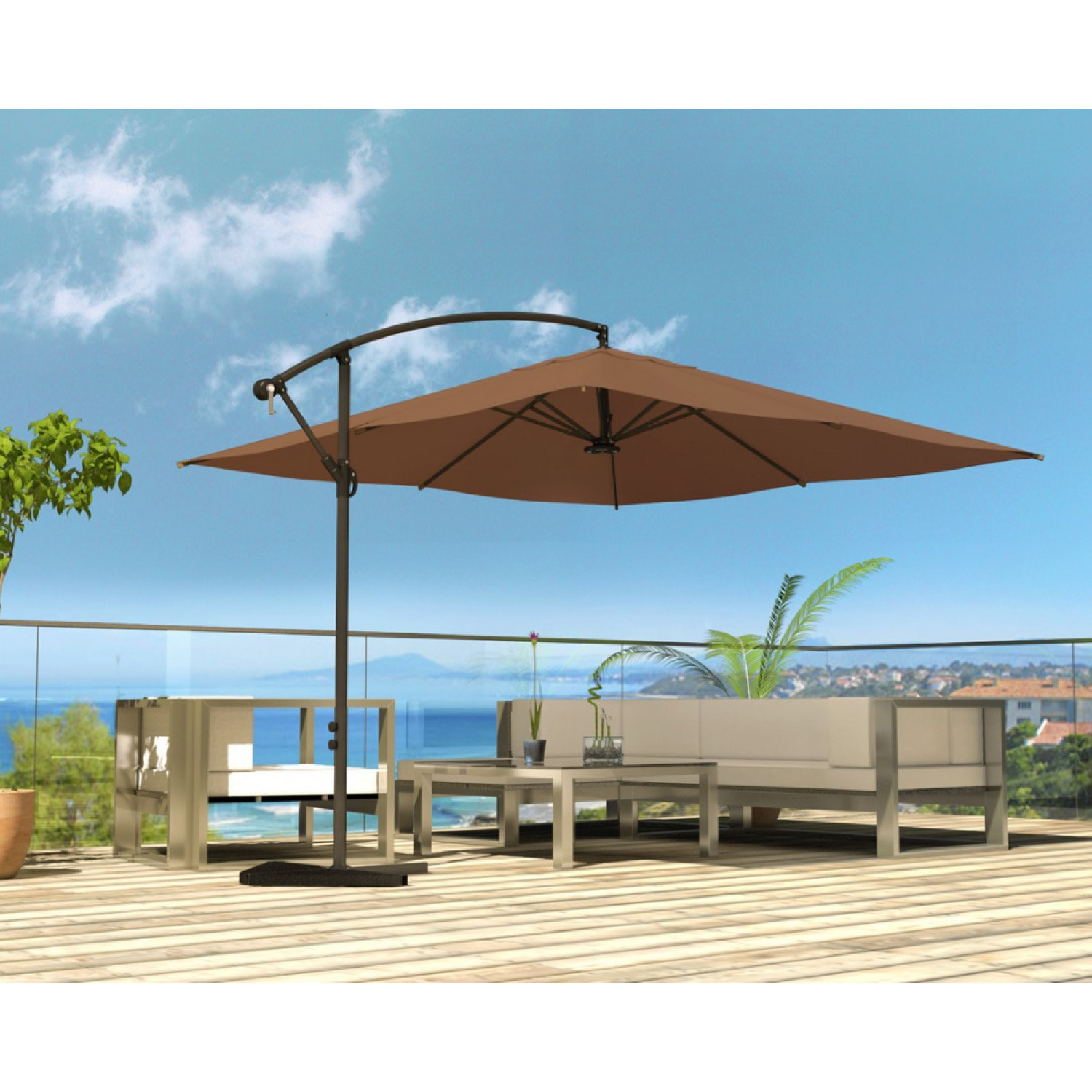 Parasol LED déporté carré 3x3m chocolat DAVAGNA