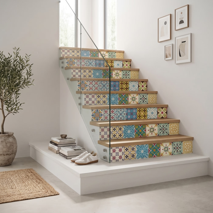 Stickers adhésifs escalier carrelages | Sticker Autocollant contremarche Carreaux de ciment carrelages adhésif - AGUEDA