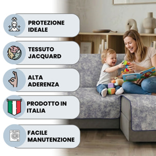 COPRIDIVANO GLAMOUR con Penisola SINISTRA, Antiscivolo, Cotone+Microfibra+Fibre Varie, Made in Italy - BLU SCURO