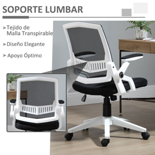 Silla de Oficina Ergonómica Silla Escritorio Giratoria Basculante con Altura Ajustable Reposabrazos Abatibles Soporte Lumbar y Respaldo Malla Transpirable 61x61x94-104 cm Negro