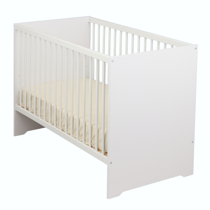 Lit bébé 120x60 avec têtes de lit panneaux laquées blanc et sommier réglable