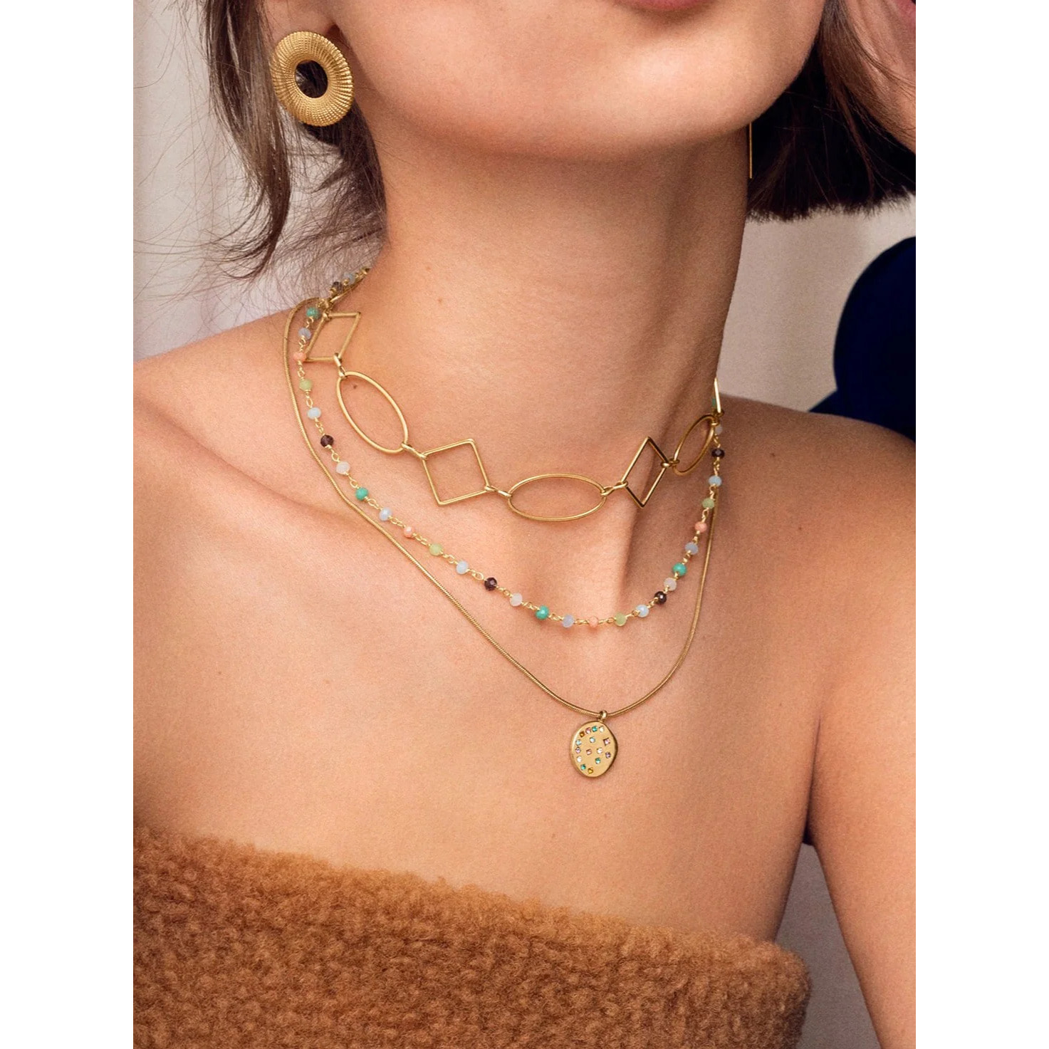 Collana Choker Rhomb & Oval in Acciaio Placcato Oro