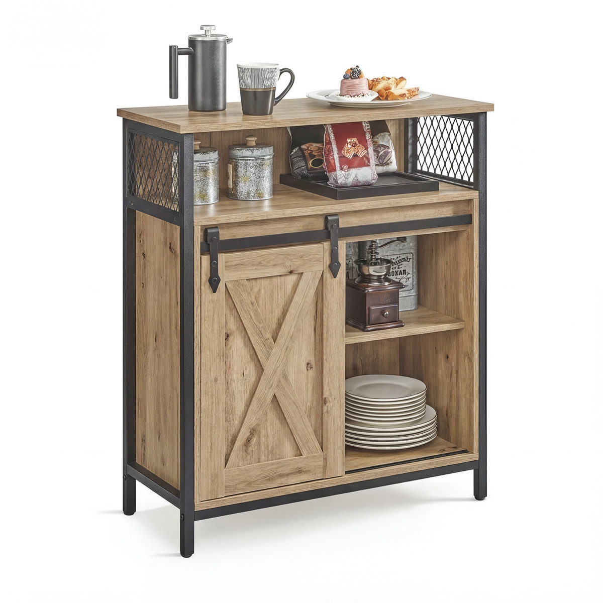Mobiletto Credenza Industrial con Anta Scorrevole Quercia e Nero