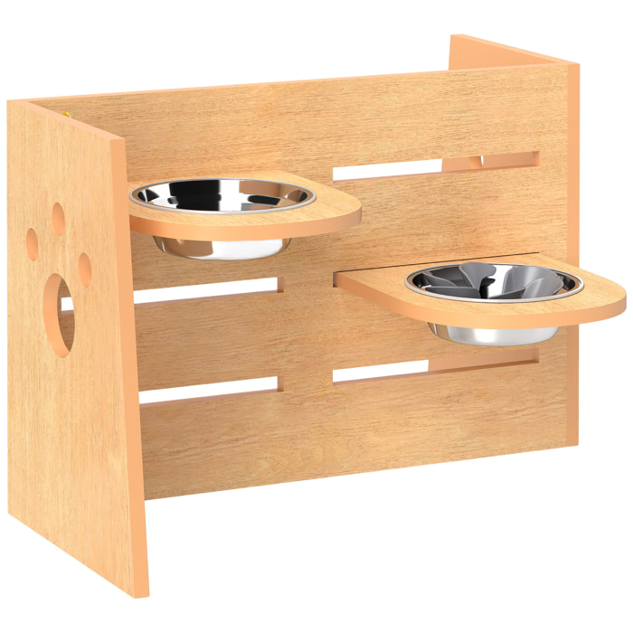 Porte-gamelles modulable réglable écuelles incluses idéal pour 2 chiens aspect bois acier inox
