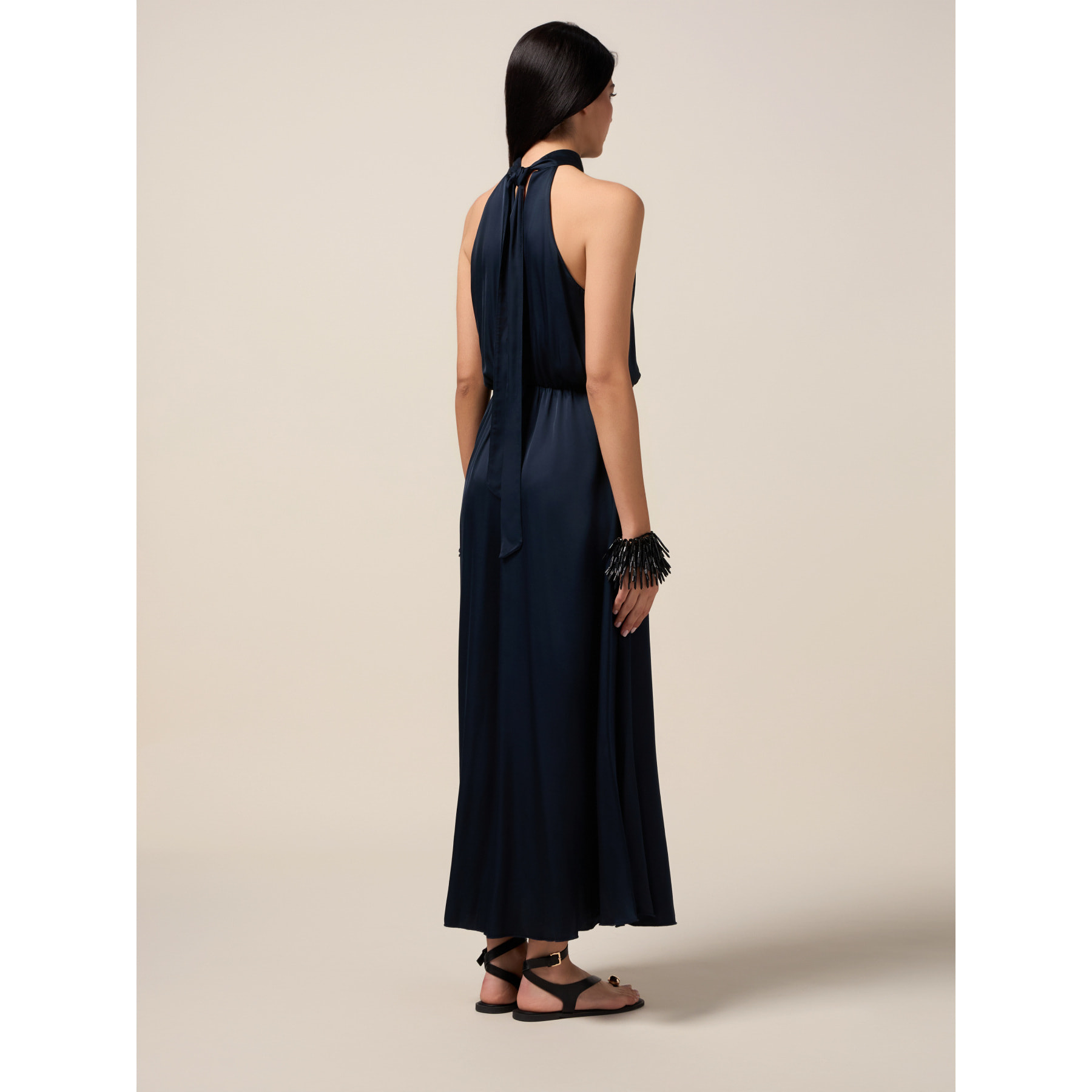 Oltre - Vestito lungo in raso con fiore - Blu