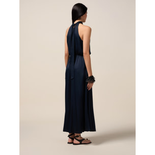 Oltre - Vestito lungo in raso con fiore - Blu