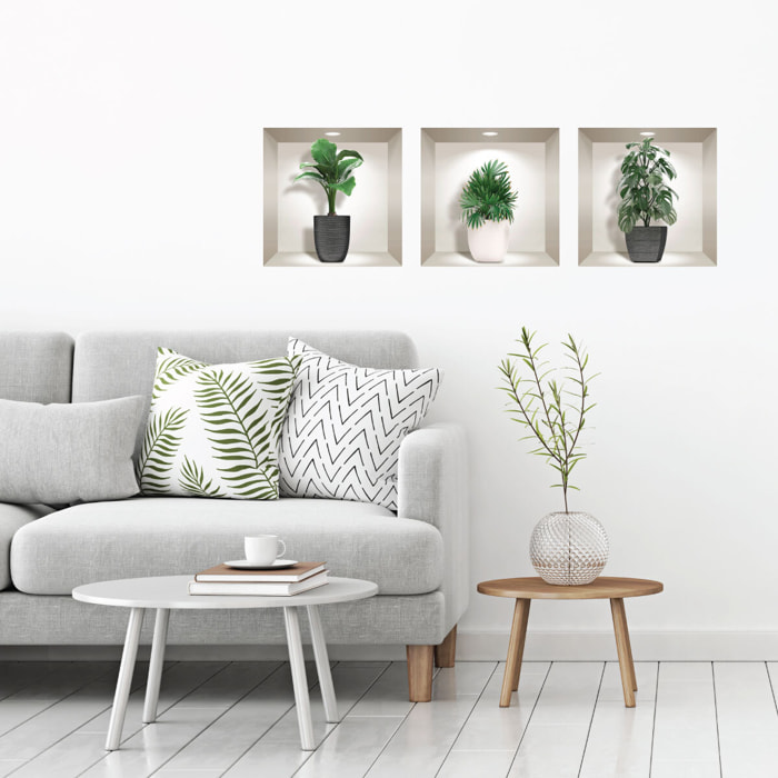 Stickers muraux 3D | Sticker Mural Autocollant effet 3D plantes chics - Stickers adhésifs 3D Chambre Salon Trompe l'oeil