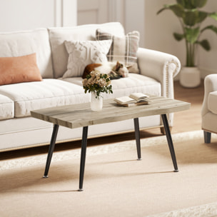 Mesa de Centro Curva, Mesa baja para Salón Moderno con Tablero Grueso de 4 cm, Patas de Acero, para Sala de Estar, Dormitorio, 100x50x45 cm, Roble