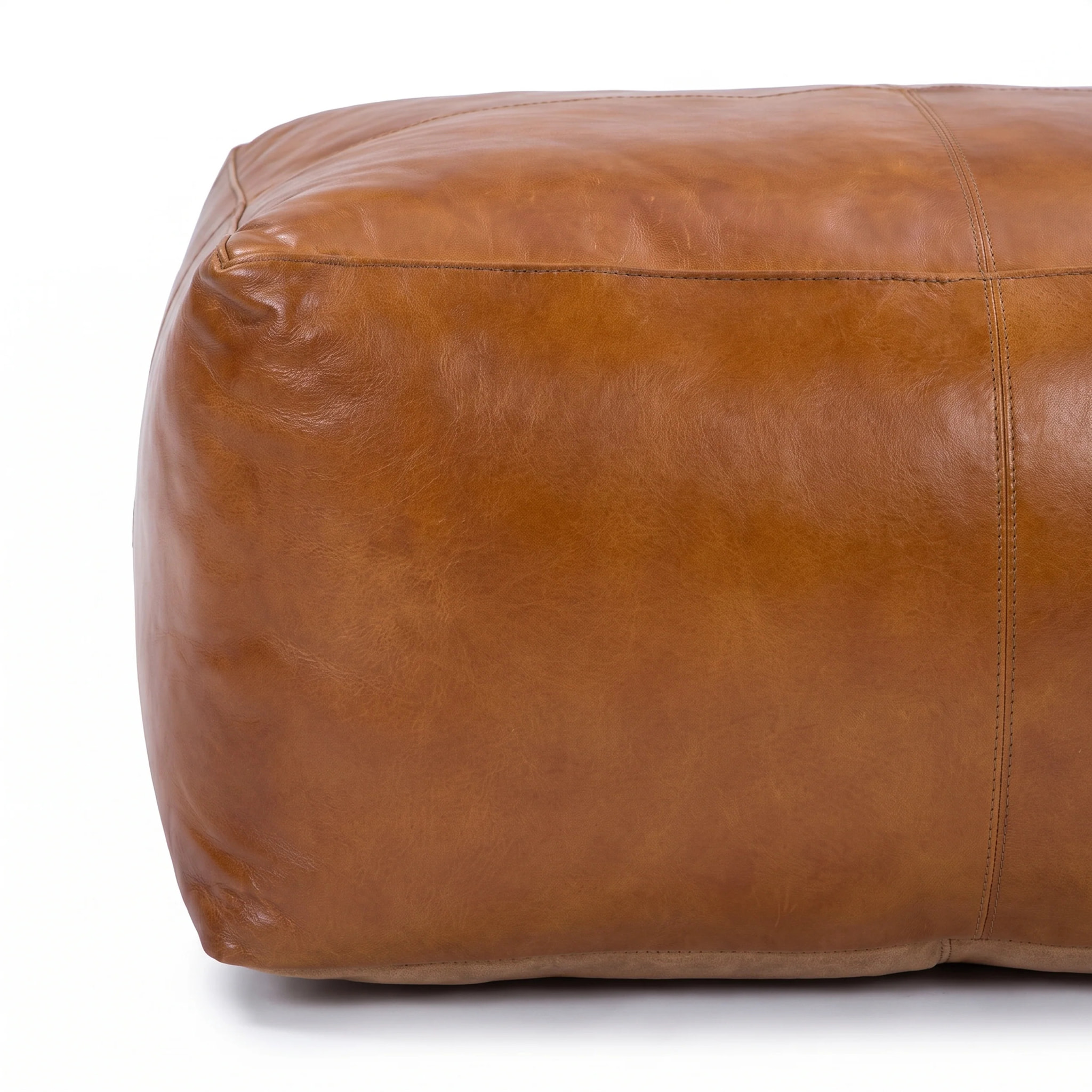 Pouf rectangulaire en cuir de buffle marron - Augustin