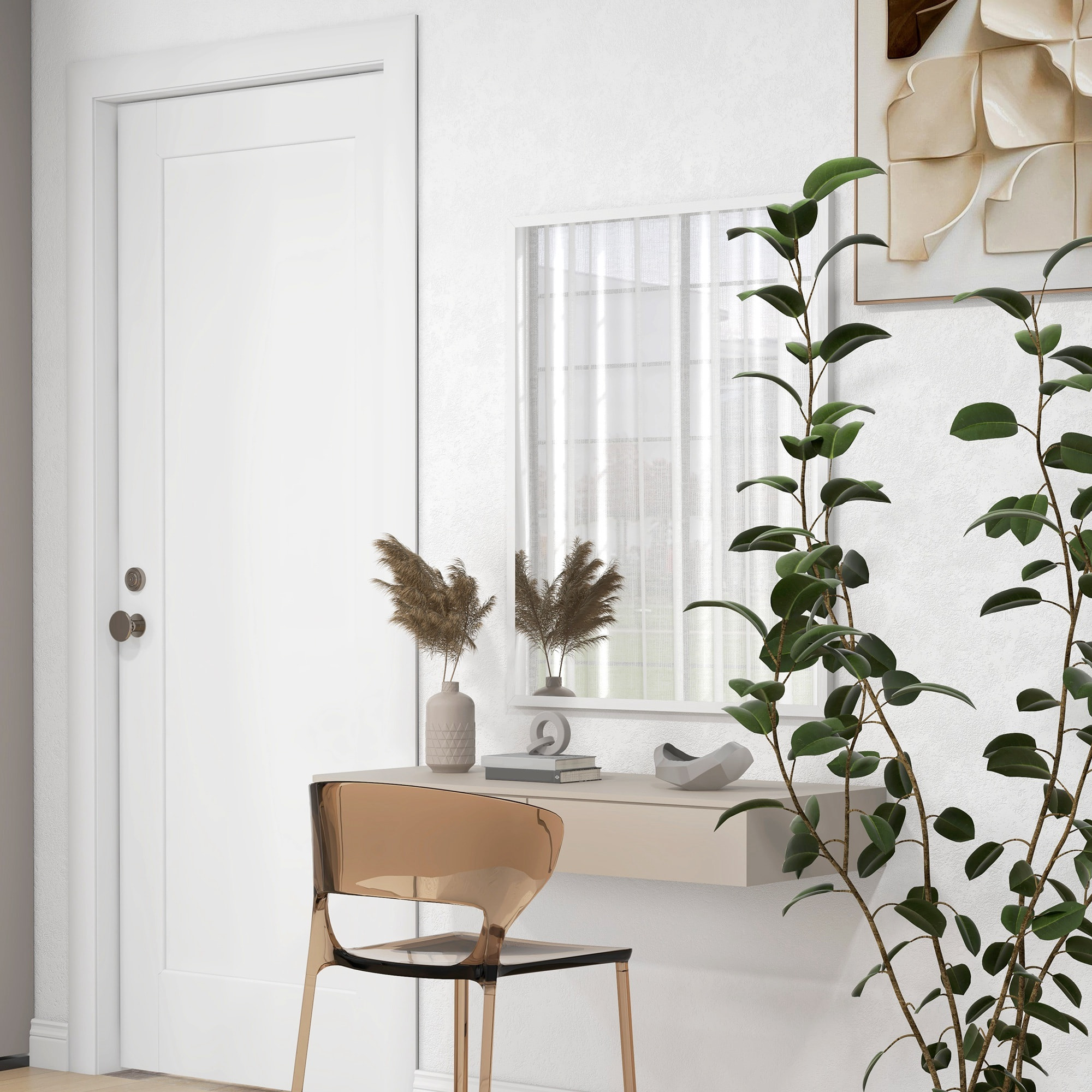 Miroir mural rectangulaire dim. 70L x 90H cm cadre MDF blanc