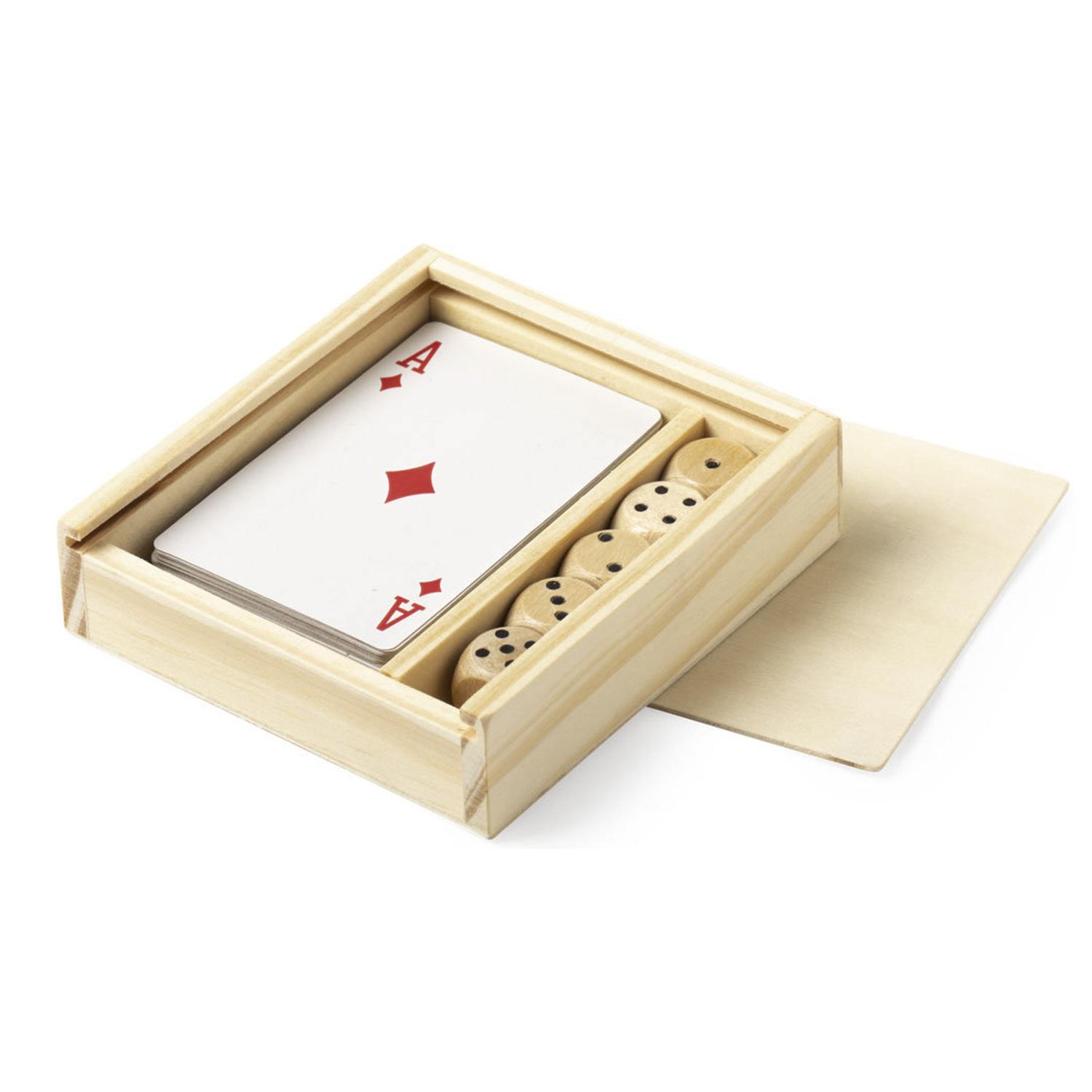 Pelkat, set di gioco con mazzo francese e dadi di legno.