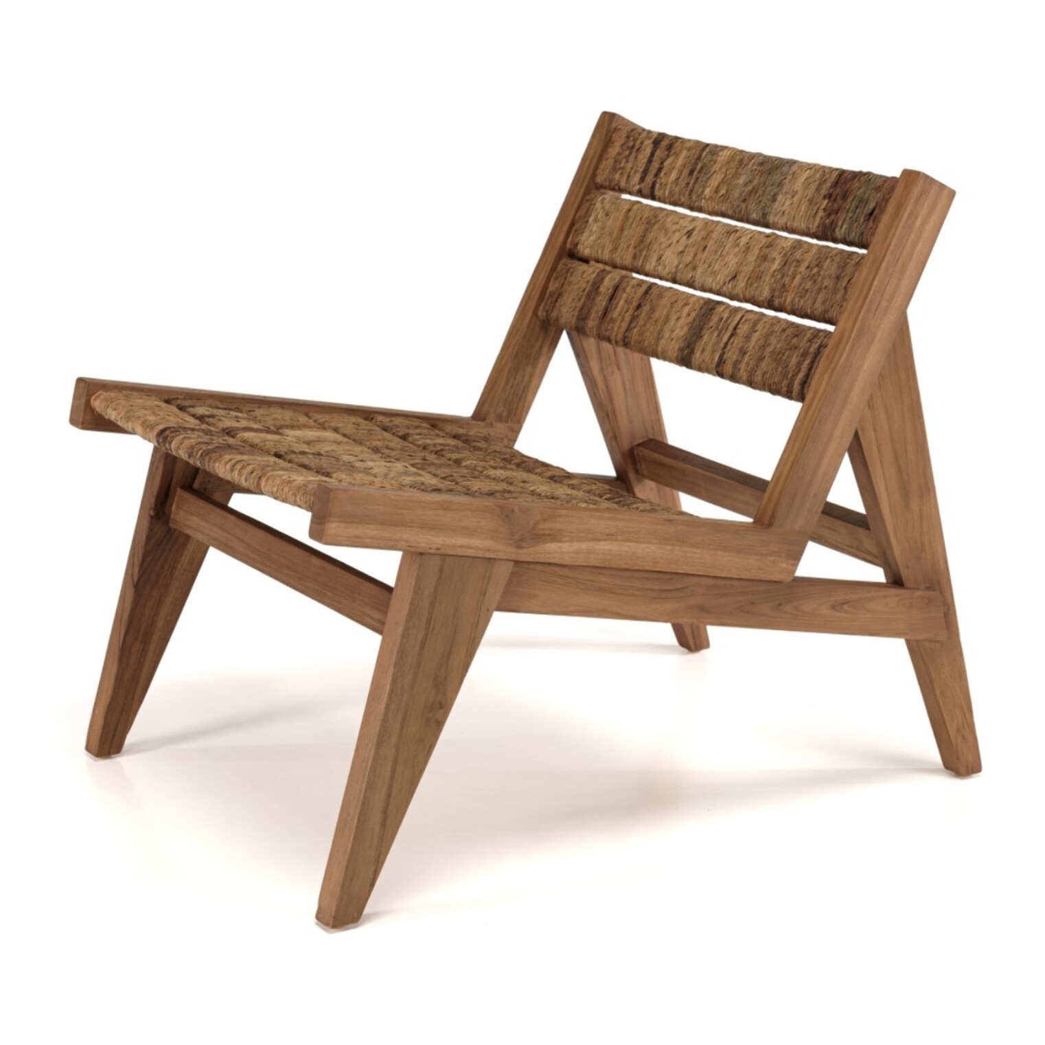 SIXTINE - Fauteuil lounge en bois de teck recyclé assise en tissage