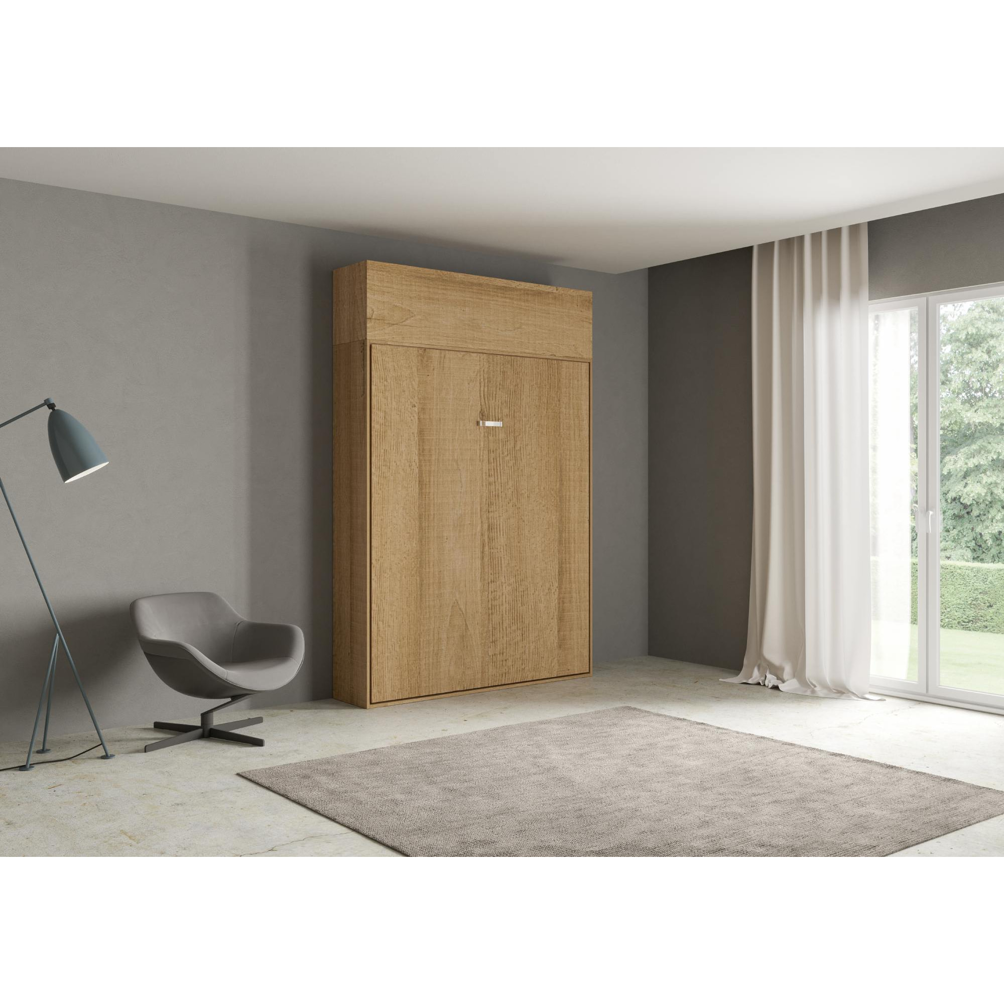 Armoire Lit escamotable vertical double 160 KENTARO Chêne Nature avec élément haut