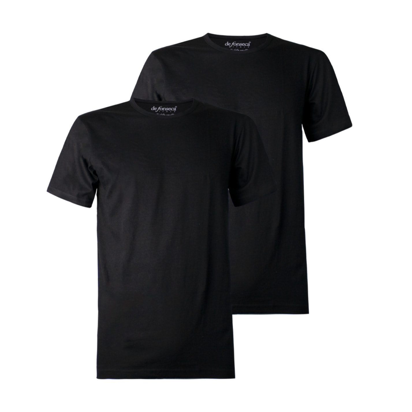 2 Maglie Termiche Uomo Manica Corta Girocollo 100% Cotone De Fonseca, Art. DEFTGU130, Nero